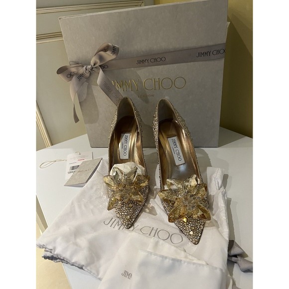 Jimmy Choo Alia Crystal Covered Pointy Toe Pumps 💯% Authentic - Picture 2 of 11